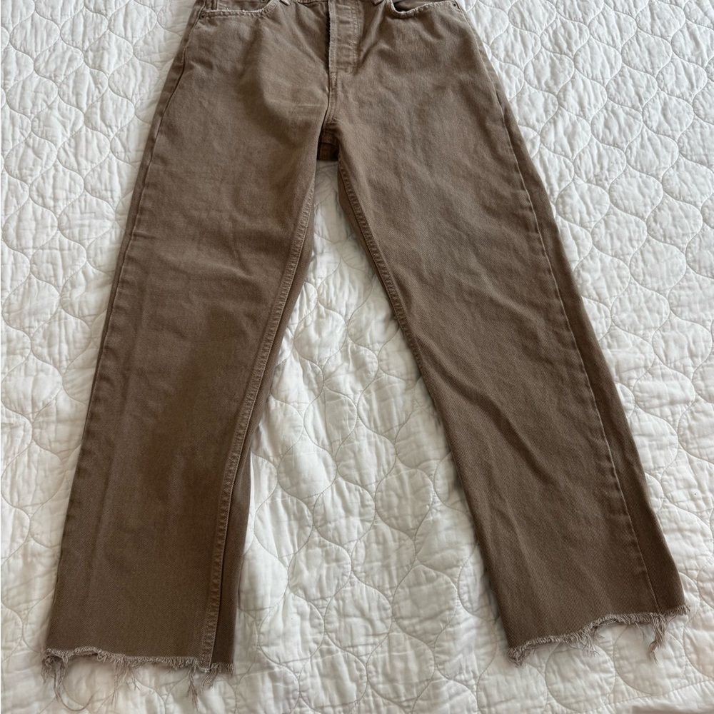 Moussy Khaki High Rise Ankle Jeans